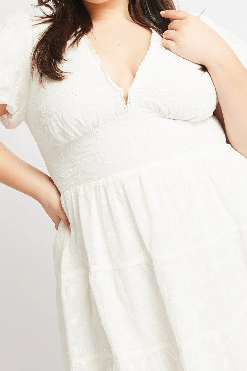 White Embroidered Tiered Mini Dress - Image 6