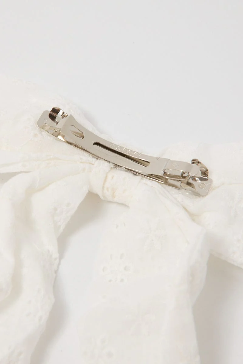 White Eyelet Bow Hair Clip - Image 3