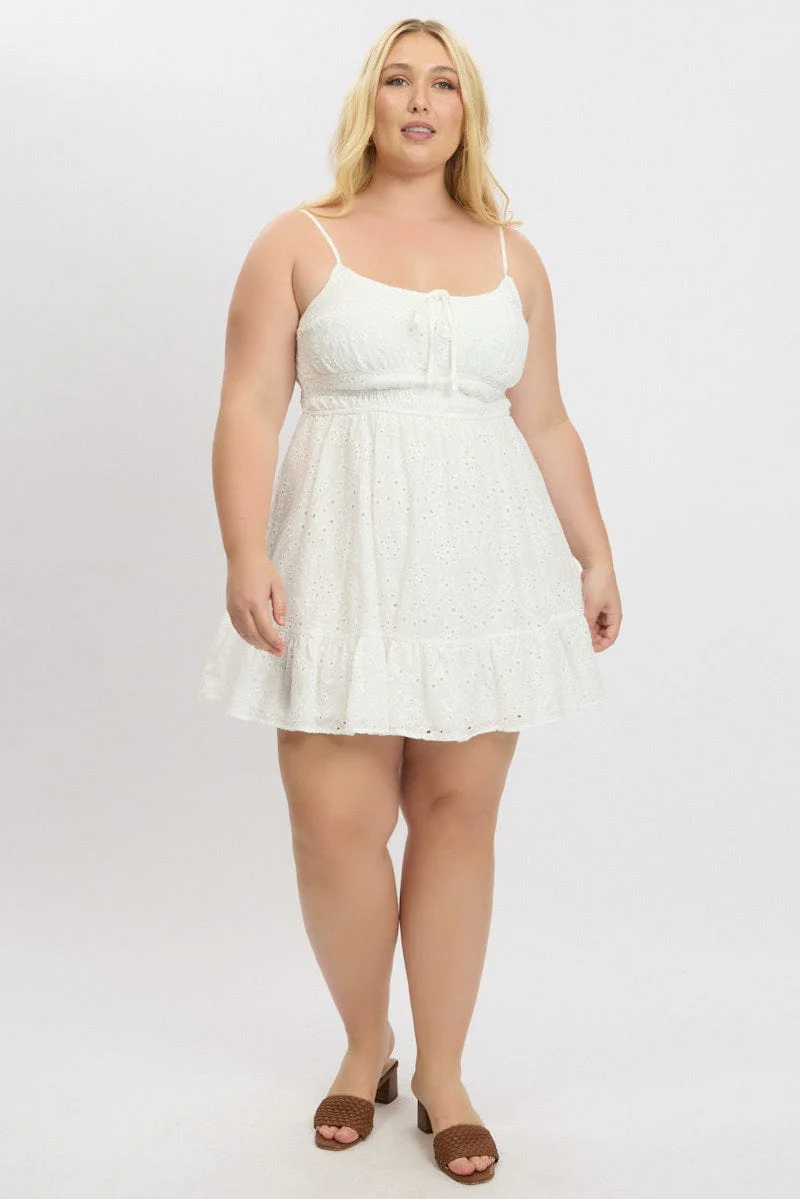 White Eyelet Cotton Shoestring Strap Minidress - Image 2