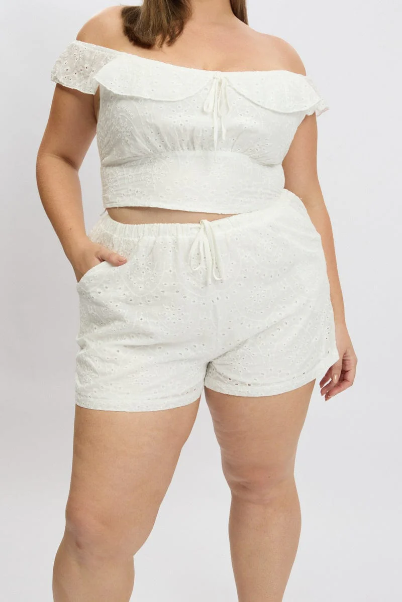 White Eyelet Lace Drawstring Shorts - Image 2