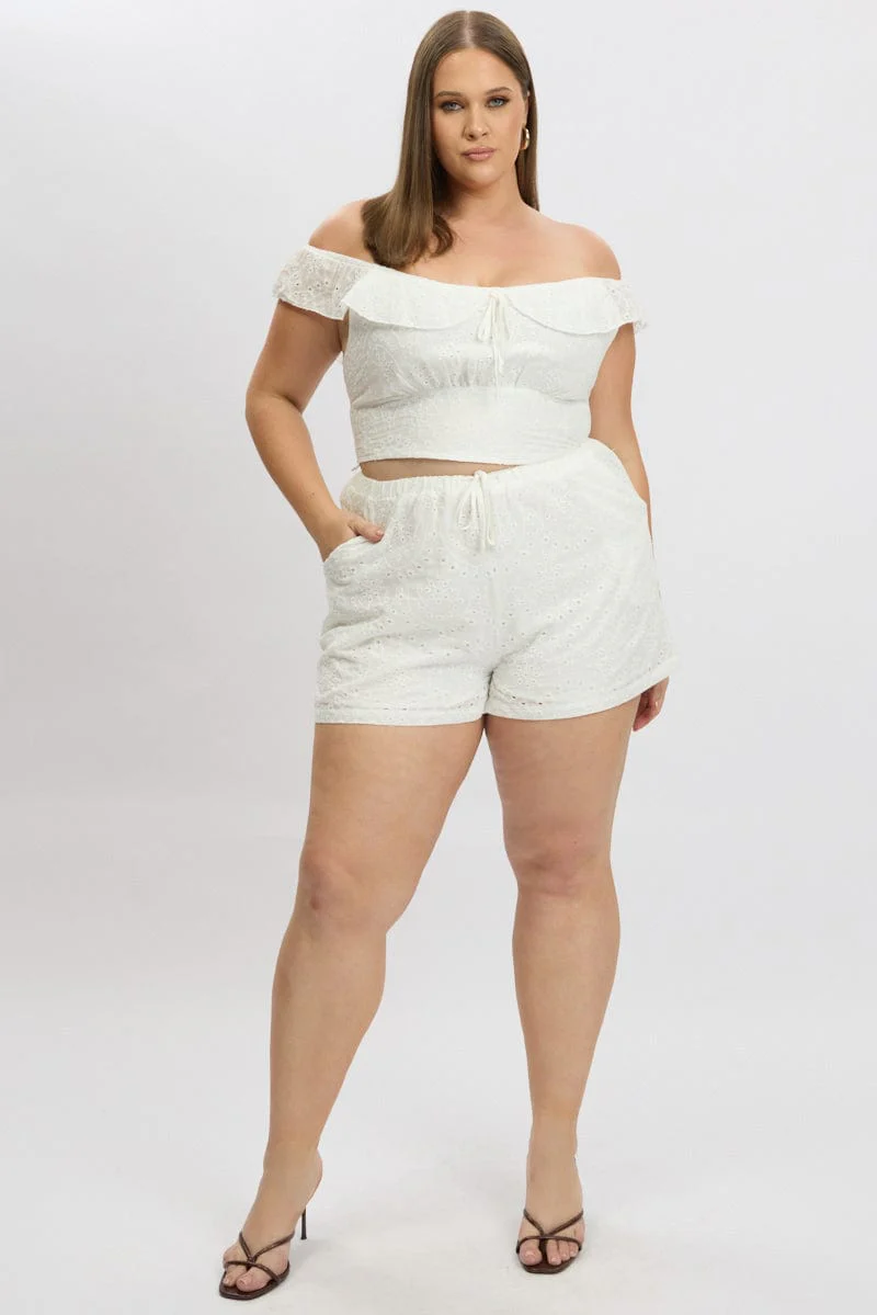 White Eyelet Lace Drawstring Shorts - Image 3