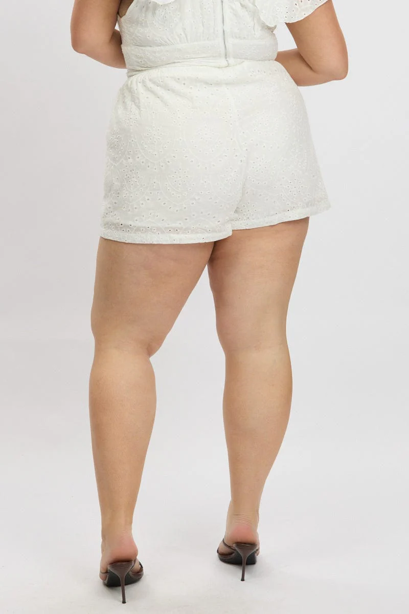 White Eyelet Lace Drawstring Shorts - Image 5