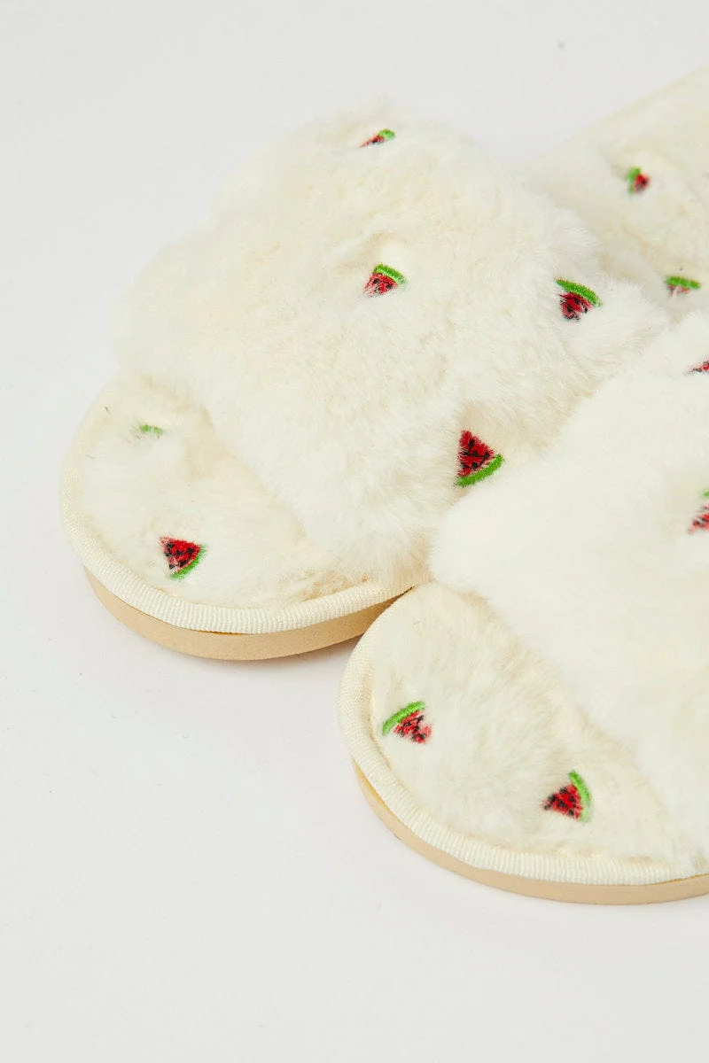 White Faux Fur Slippers - Image 4
