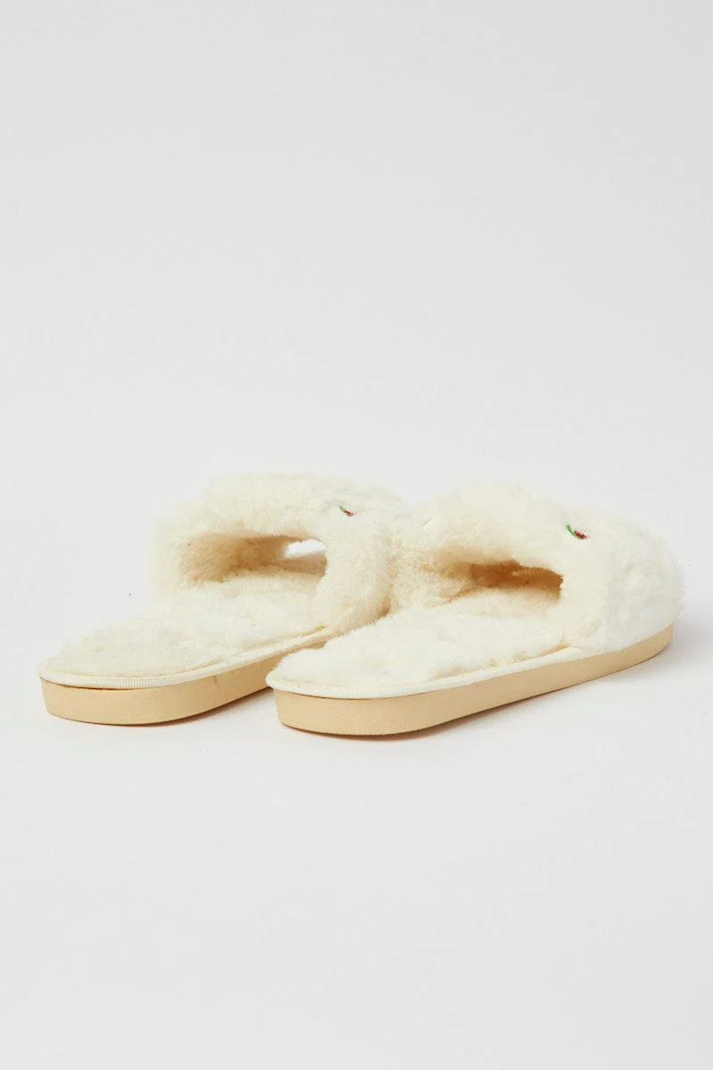 White Faux Fur Slippers - Image 5