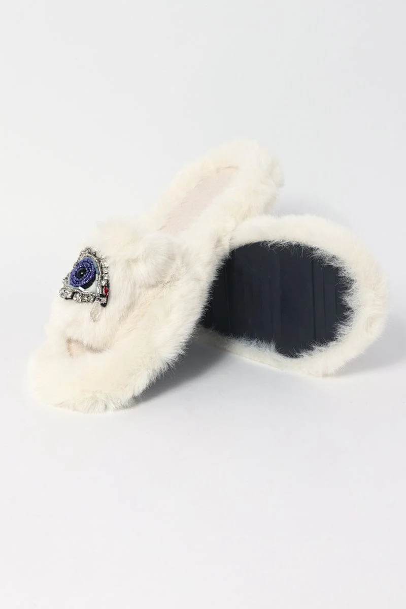 White Faux Fur Slippers - Image 3