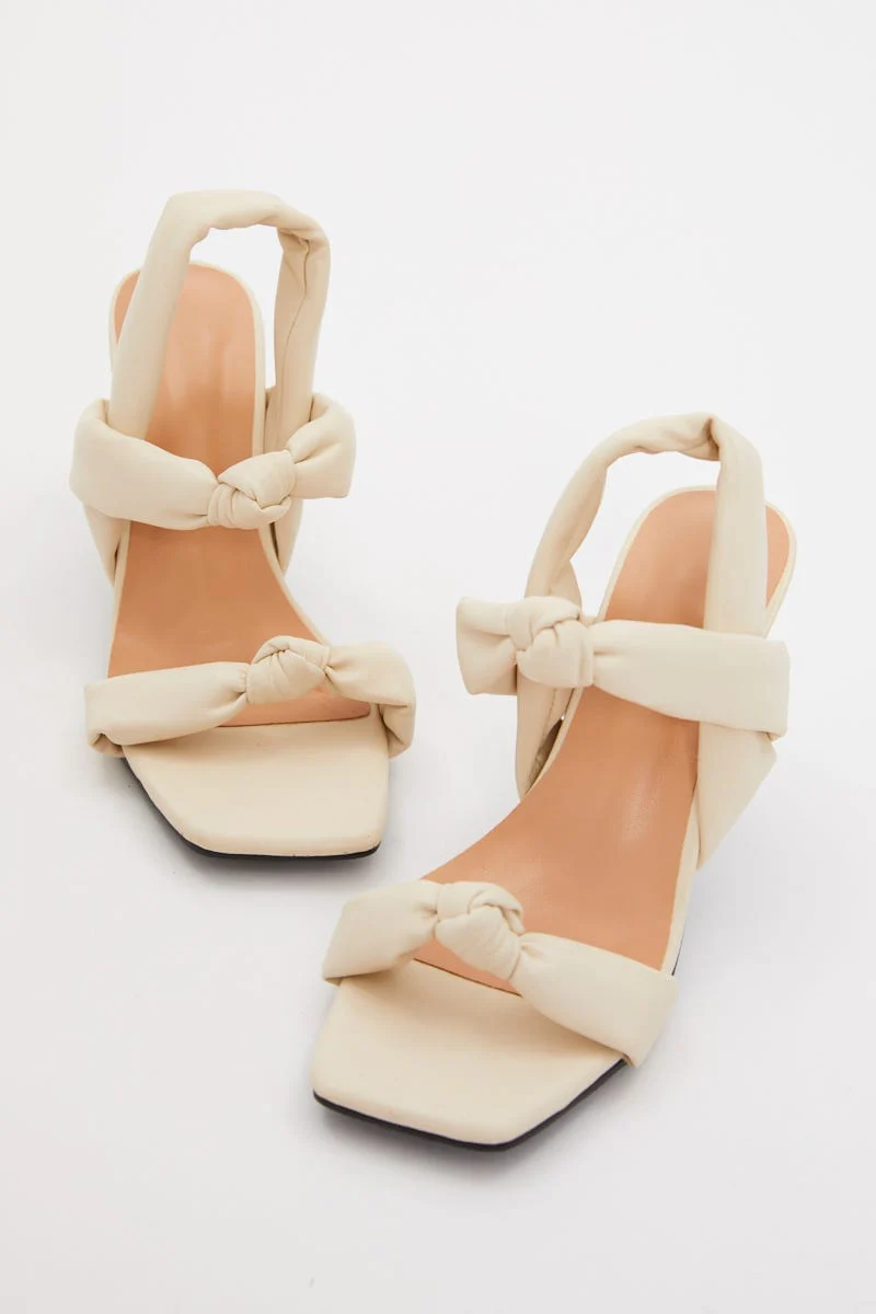 White Faux Leather Knot Mules