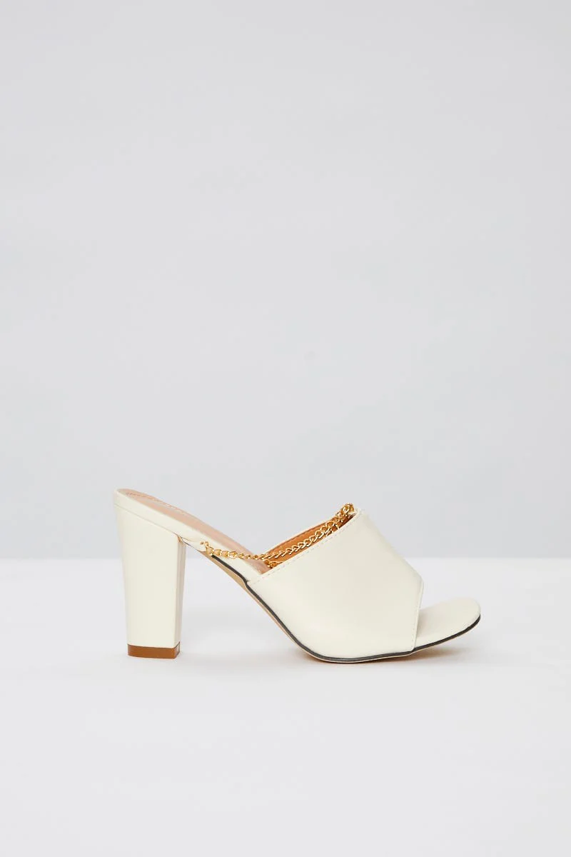 White Faux Leather Mules