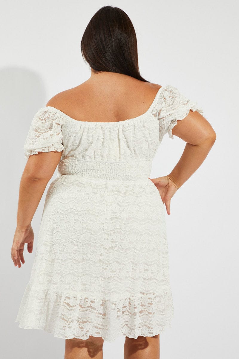 White Fit And Flare Dress Short Sleeve Lace - Image 5