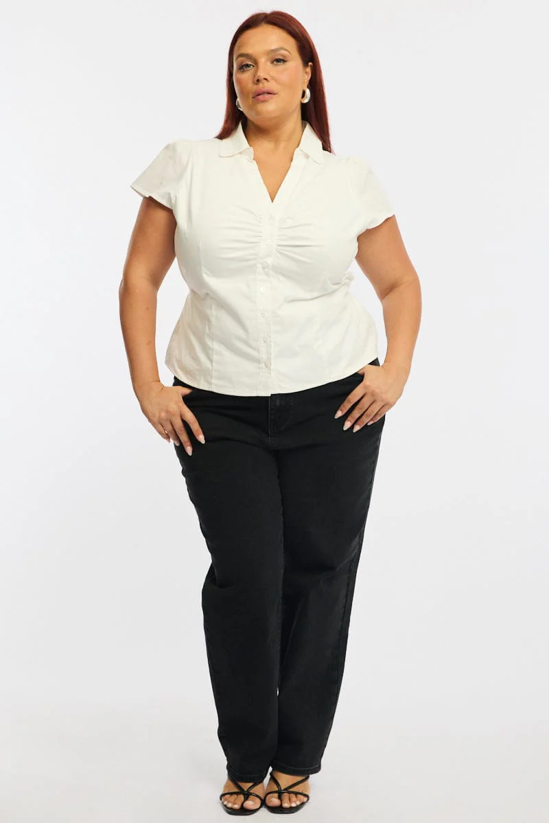 White Fitted Shirt Short Sleeve - Image 2