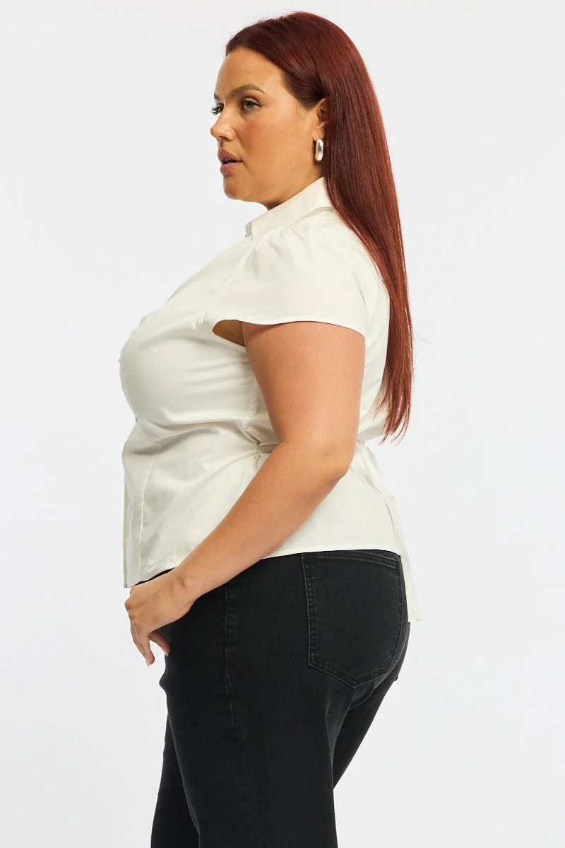 White Fitted Shirt Short Sleeve - Image 3