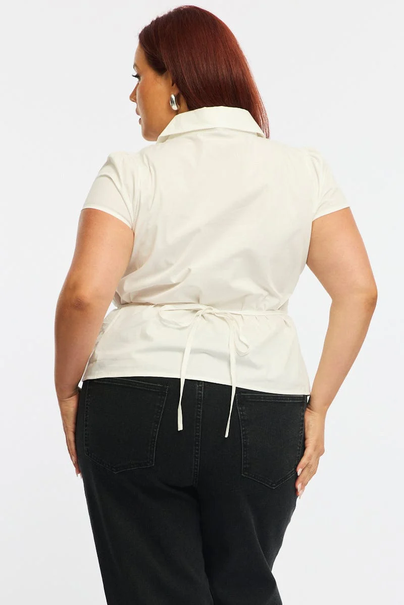 White Fitted Shirt Short Sleeve - Image 4