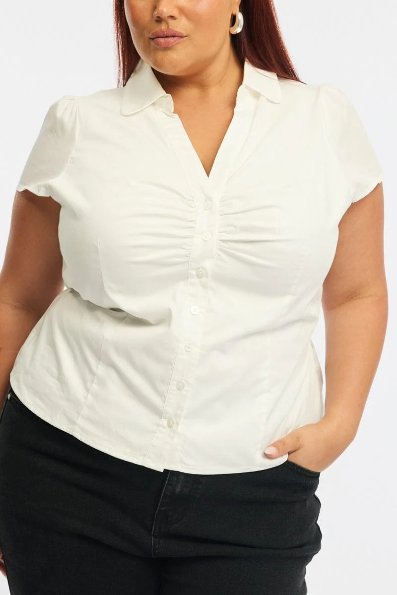 White Fitted Shirt Short Sleeve - Image 5