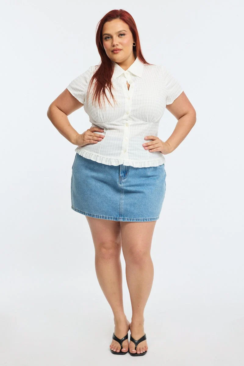 White Fitted Shirt Short Sleeve Shirred Back - Image 2