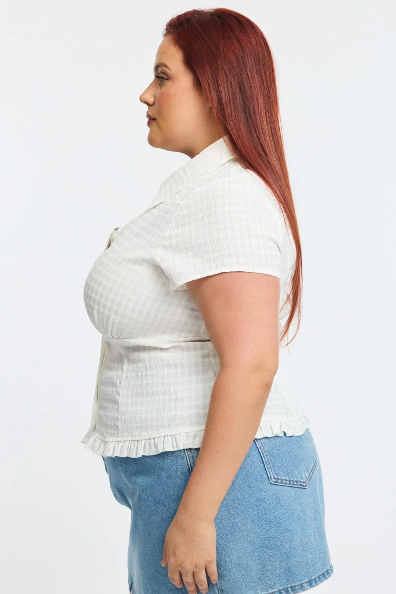 White Fitted Shirt Short Sleeve Shirred Back - Image 3