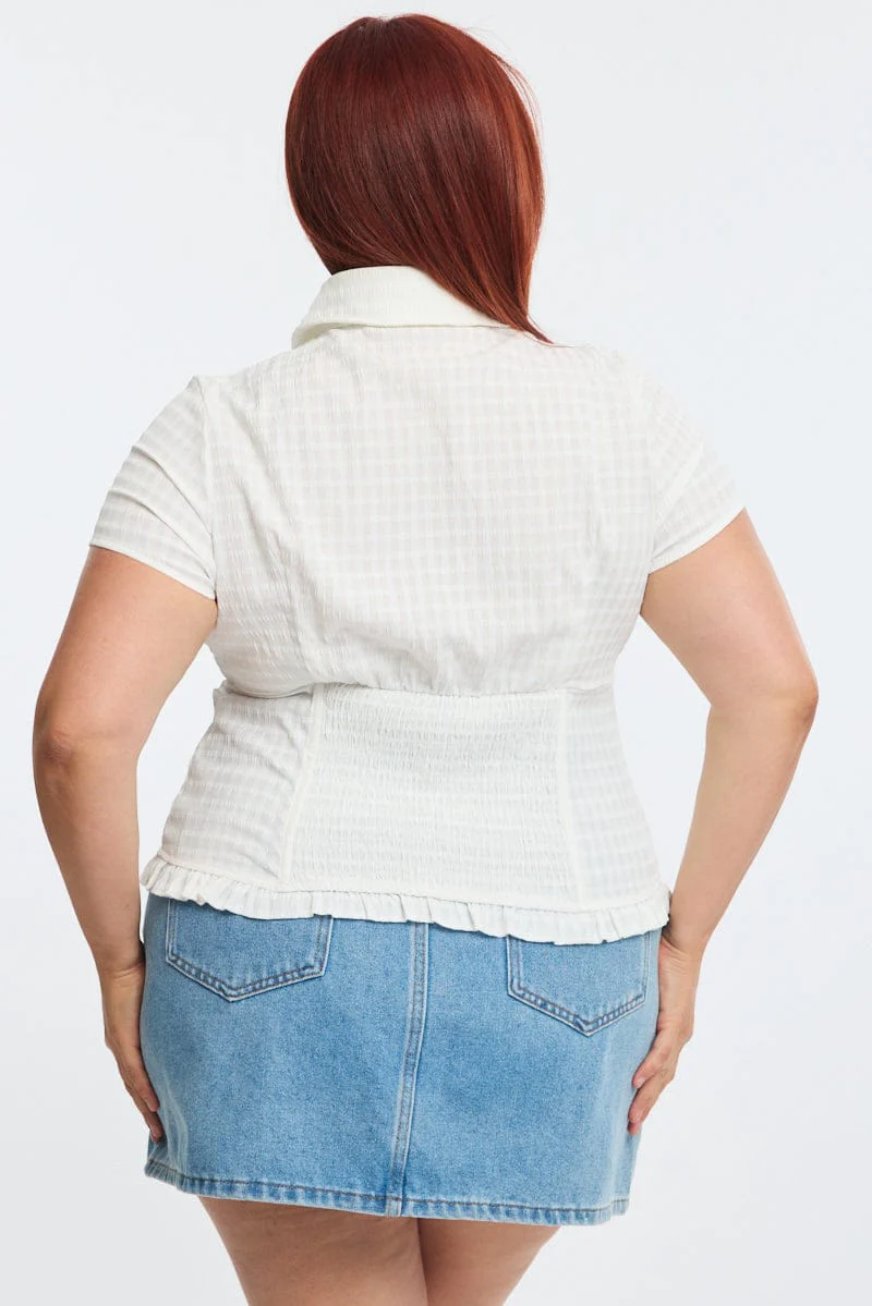 White Fitted Shirt Short Sleeve Shirred Back - Image 4