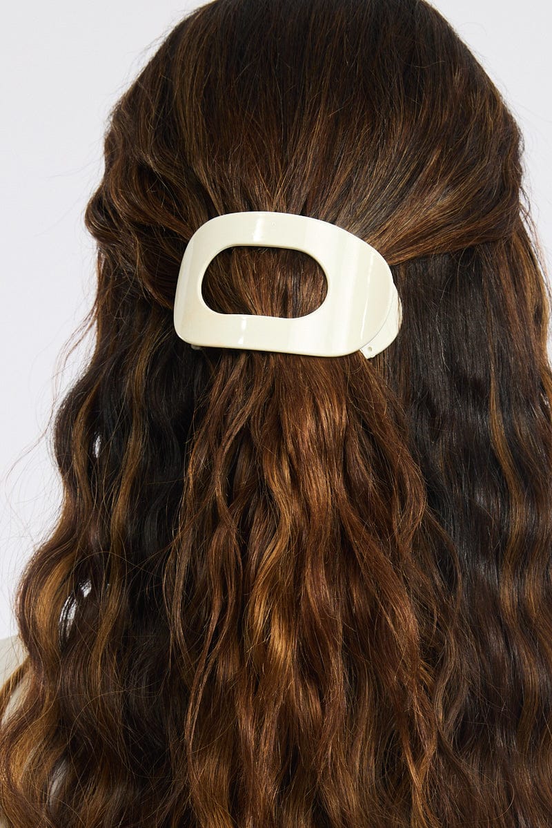 White Flat Barrette Hair Clip
