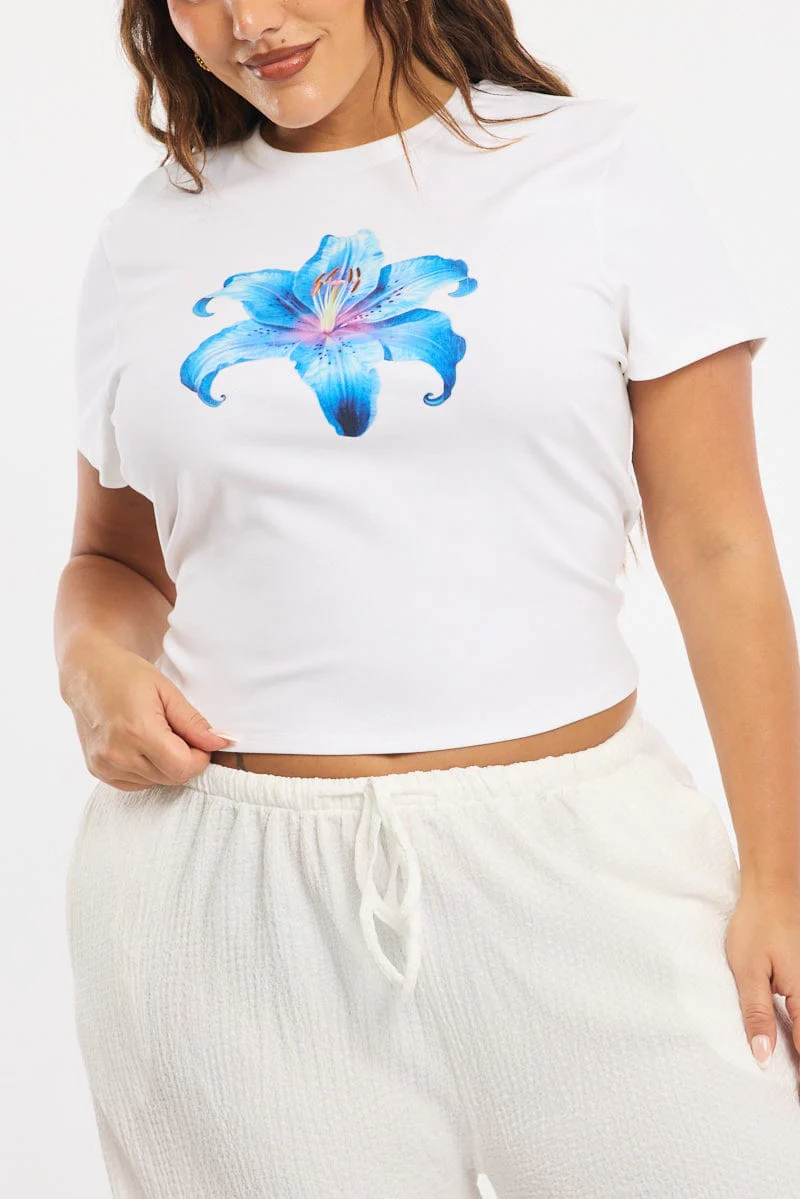 White Floral Baby Tee Short Sleeve - Image 5