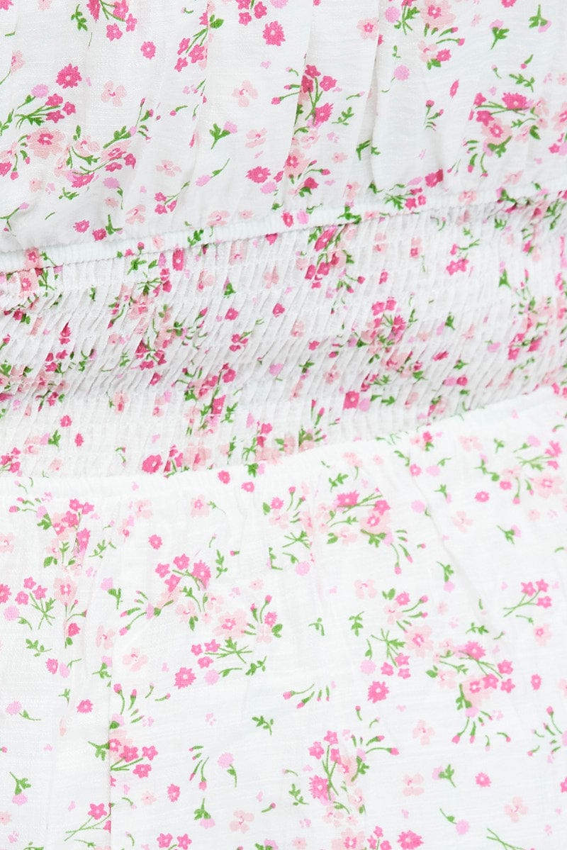White Floral Fit And Flare Dress Short Sleeve - Image 6