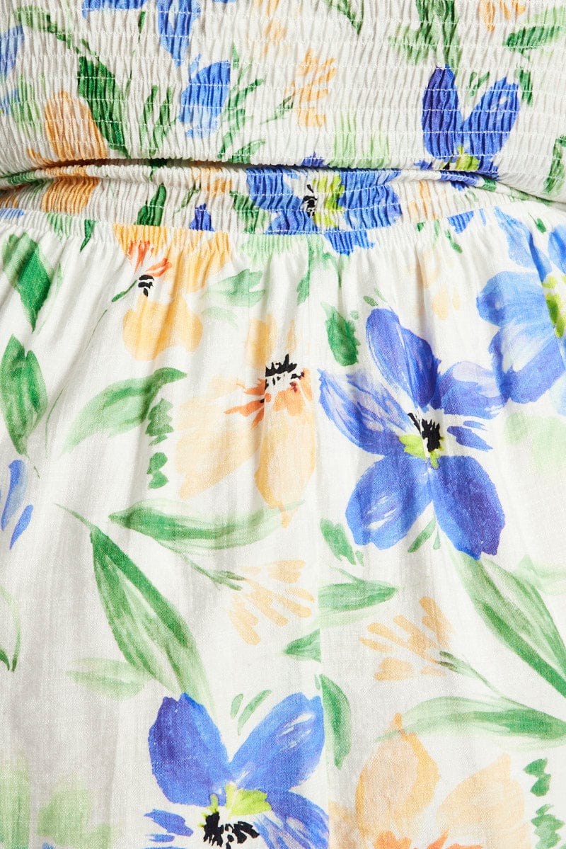 White Floral Fit And Flare Dress Short Sleeve Ruched Bust - Image 6