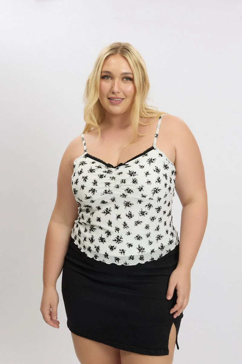 White Floral Floral Singlet Top - Image 3