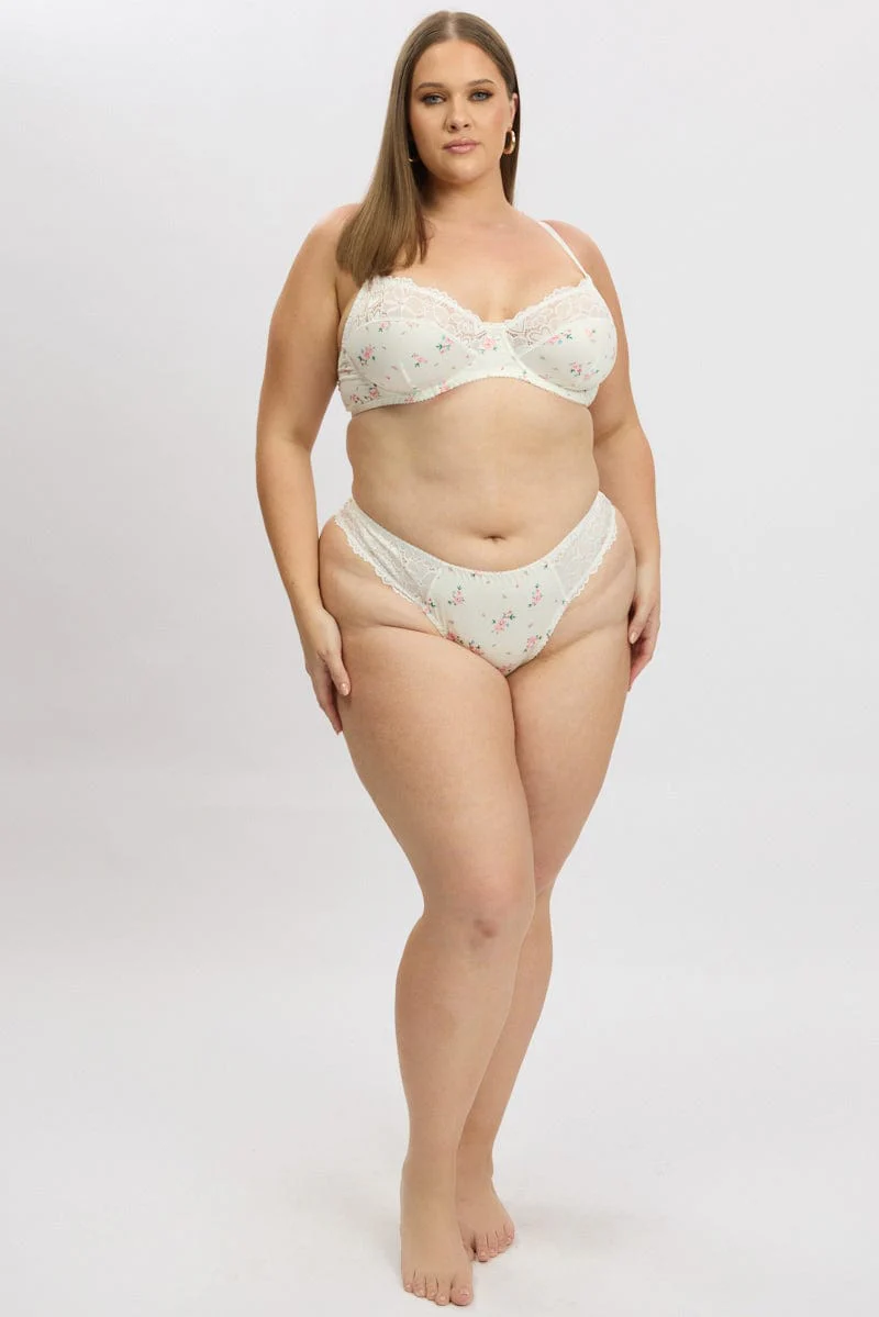 White Floral Lace Trim Lingerie Set - Image 2