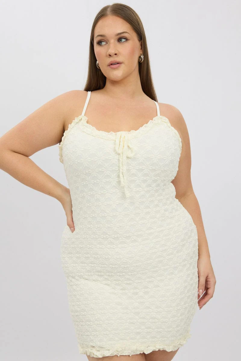 White Frill Bow Trim Stretch Lace Minidress - Image 3