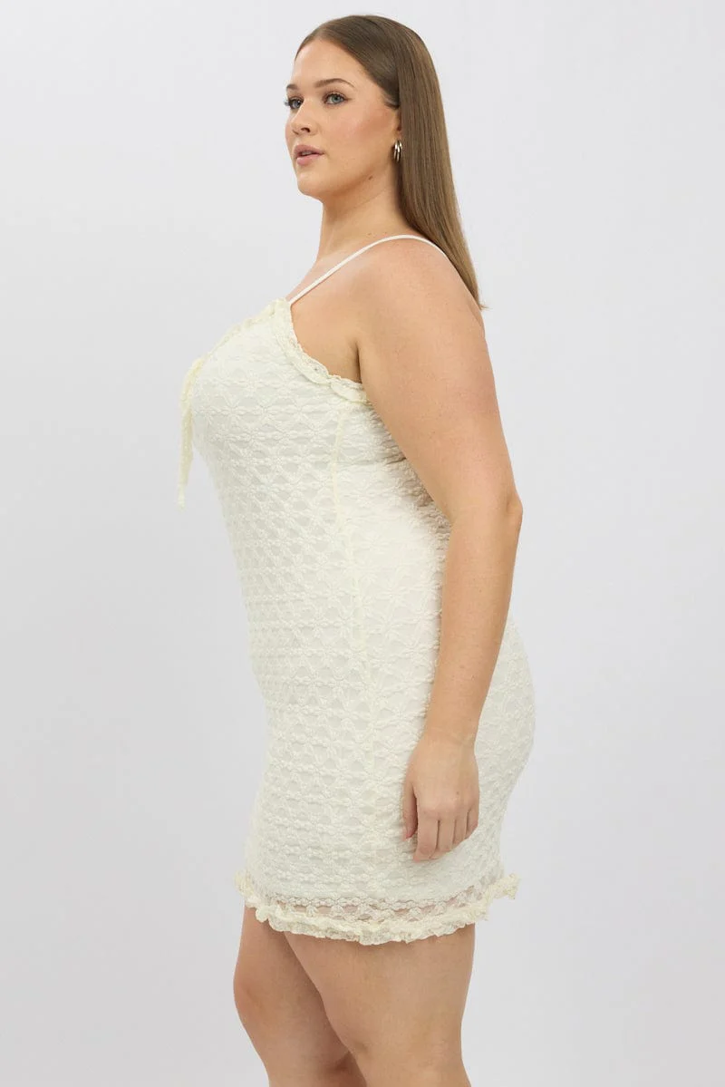 White Frill Bow Trim Stretch Lace Minidress - Image 4