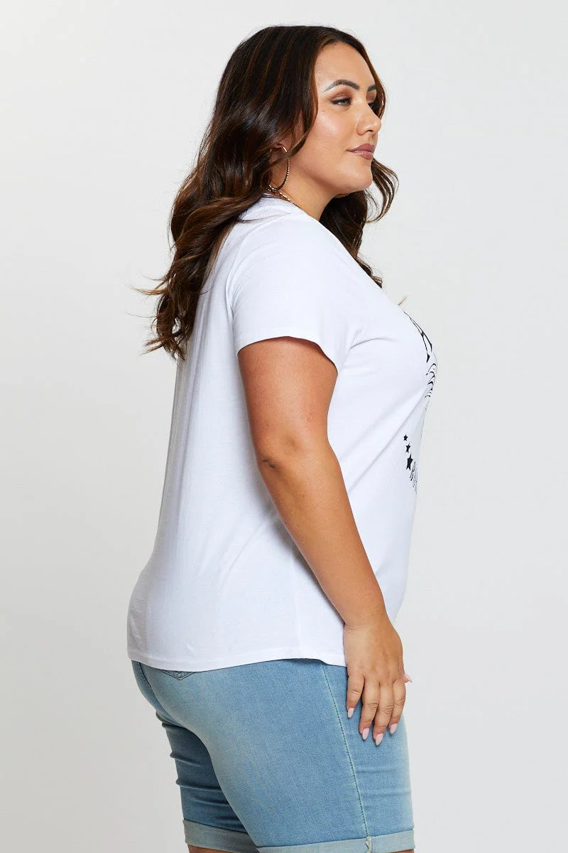 White Graphic T-shirt Arizona Biker Short Sleeve Cotton - Image 4