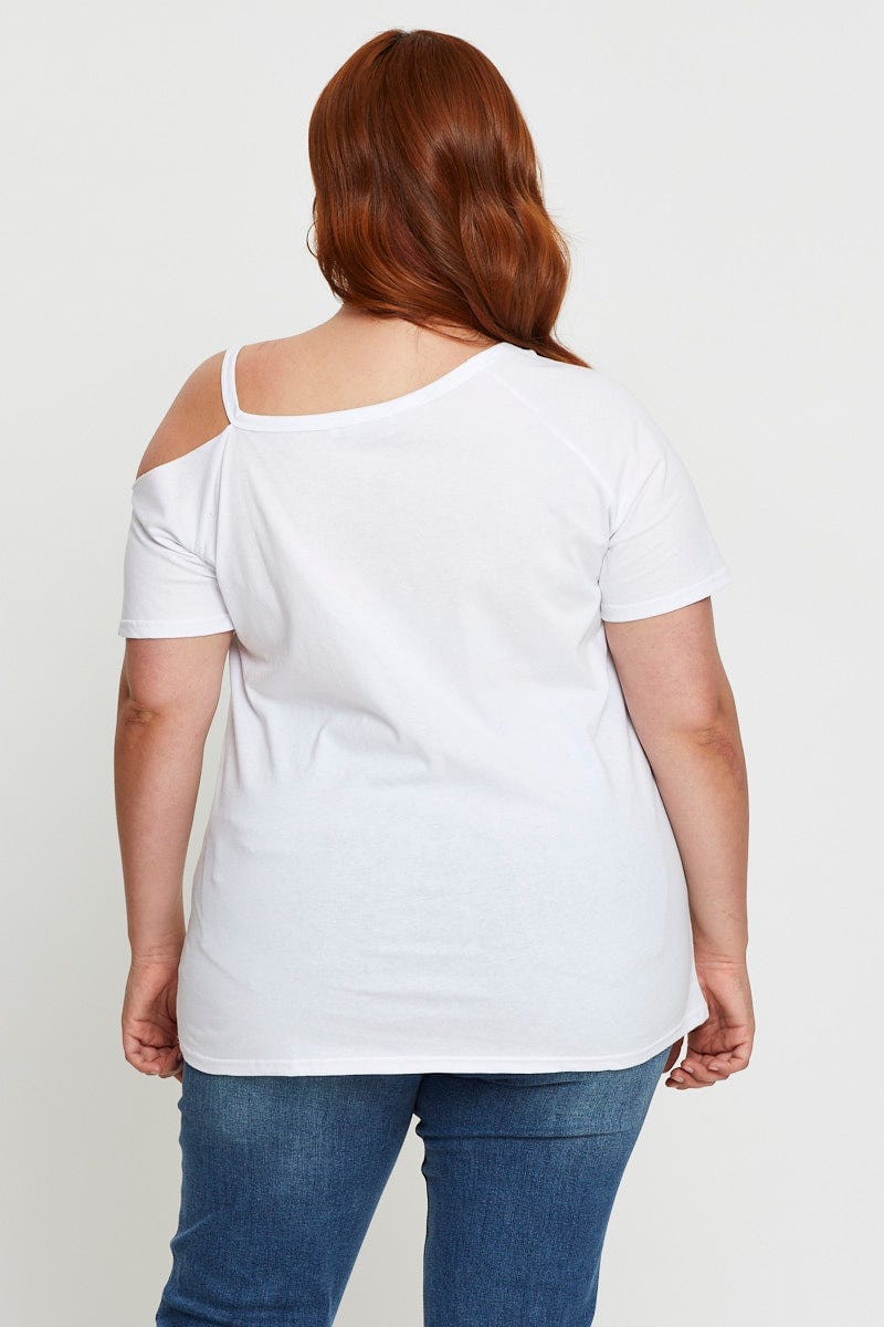White Graphic T-shirt Arizona Short Sleeve Cold Shoulder - Image 5