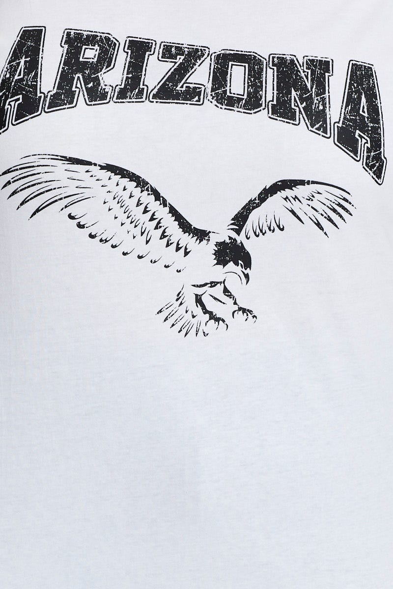 White Graphic T-shirt Arizona Short Sleeve Cold Shoulder - Image 6