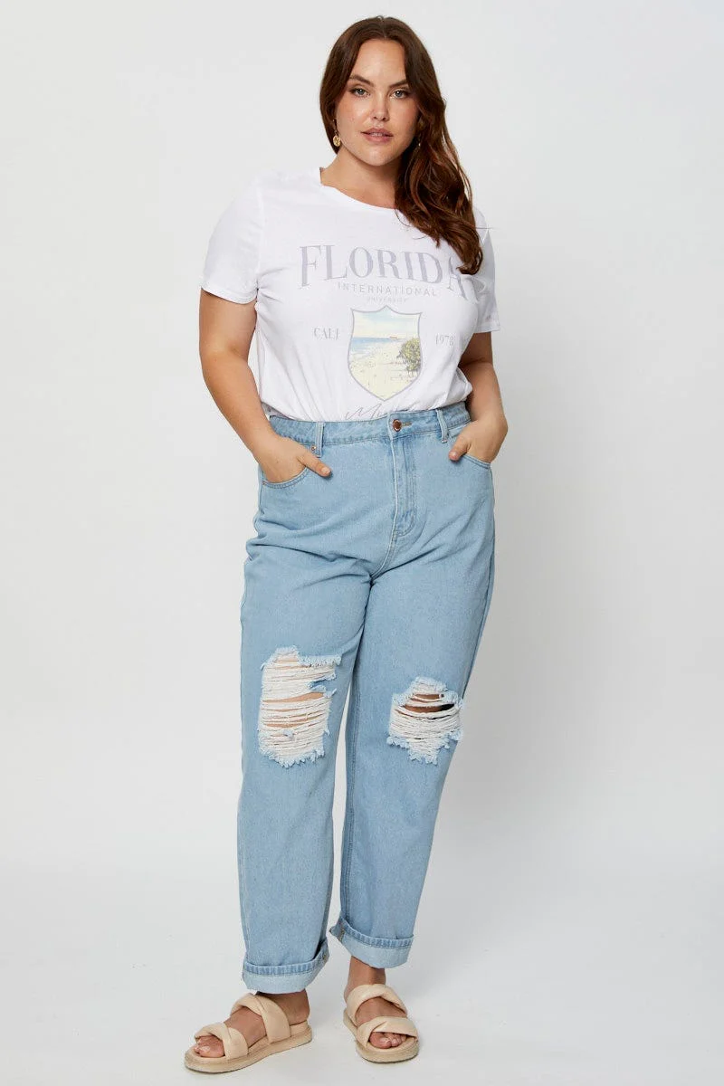 White Graphic T-shirt Crew Neck Short Sleeve - Image 2