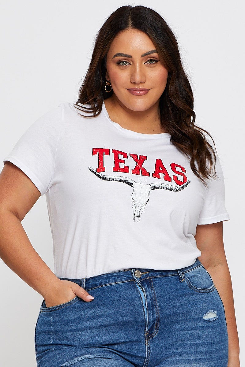 White Graphic T-shirt Crew Neck Short Sleeve