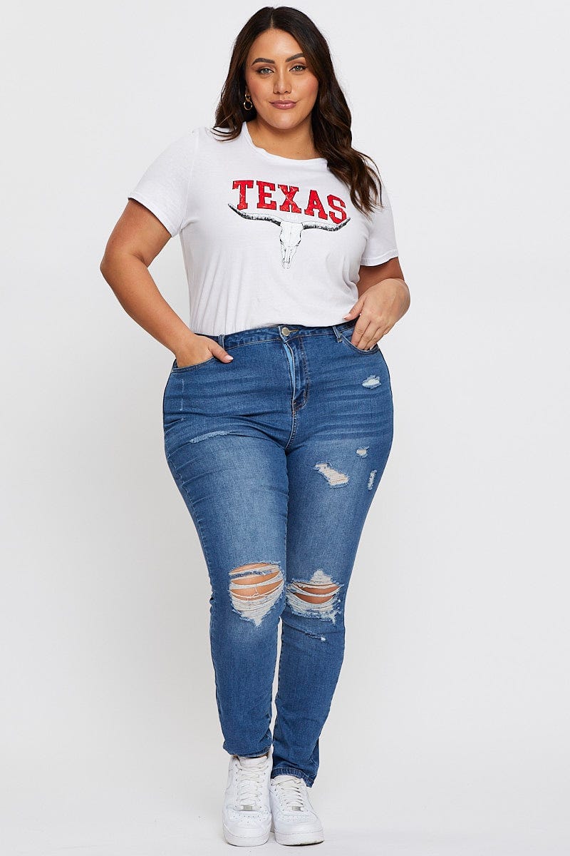 White Graphic T-shirt Crew Neck Short Sleeve - Image 2