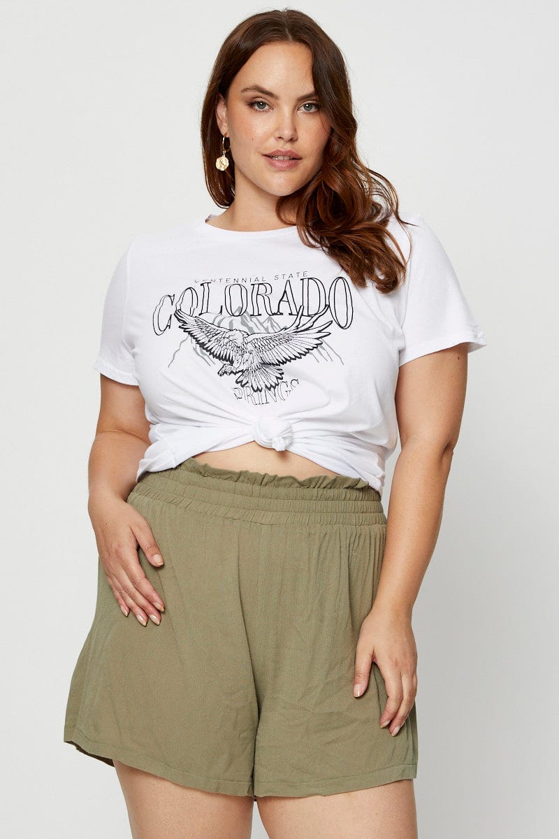 White Graphic T-shirt Crew Neck Short Sleeve Cotton
