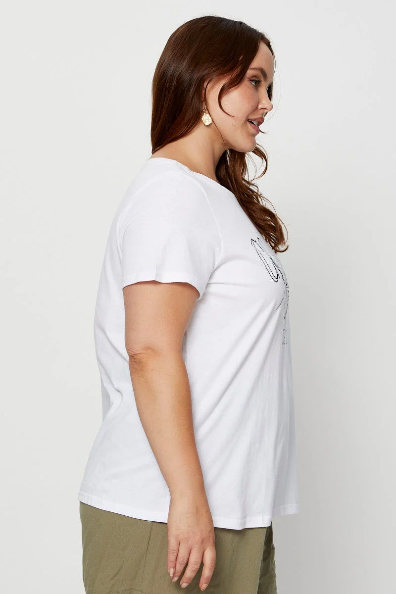 White Graphic T-shirt Crew Neck Short Sleeve Cotton - Image 4