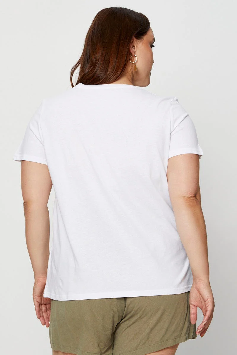 White Graphic T-shirt Crew Neck Short Sleeve Cotton - Image 5