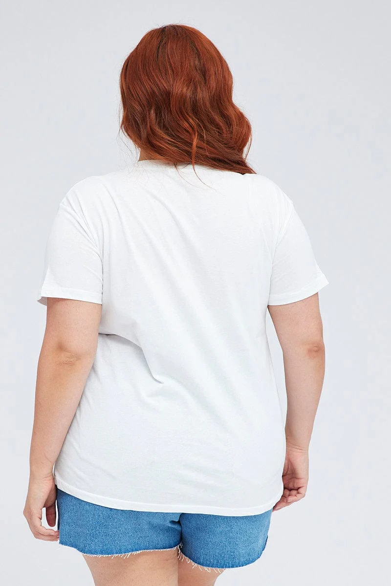 White Graphic T-shirt Daytona Short Sleeve Cotton - Image 5