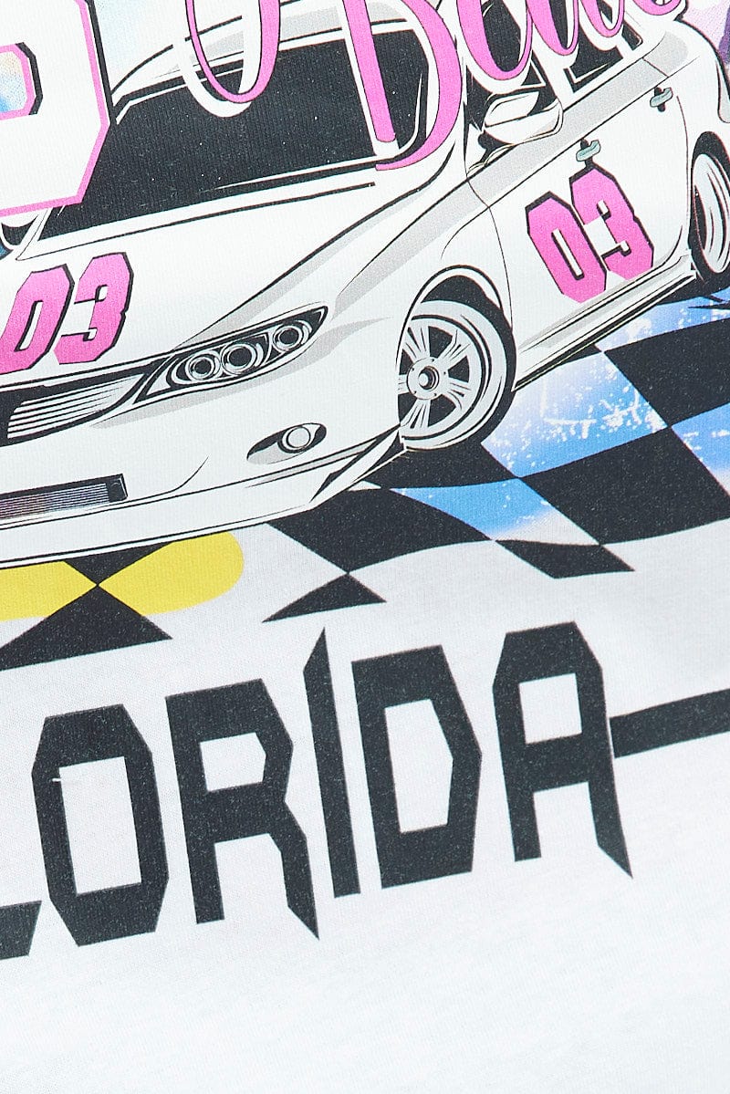 White Graphic T-shirt Daytona Short Sleeve Cotton - Image 6