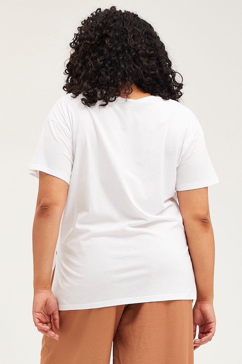 White Graphic T-shirt Festival Side Split Short Sleeve - Image 5