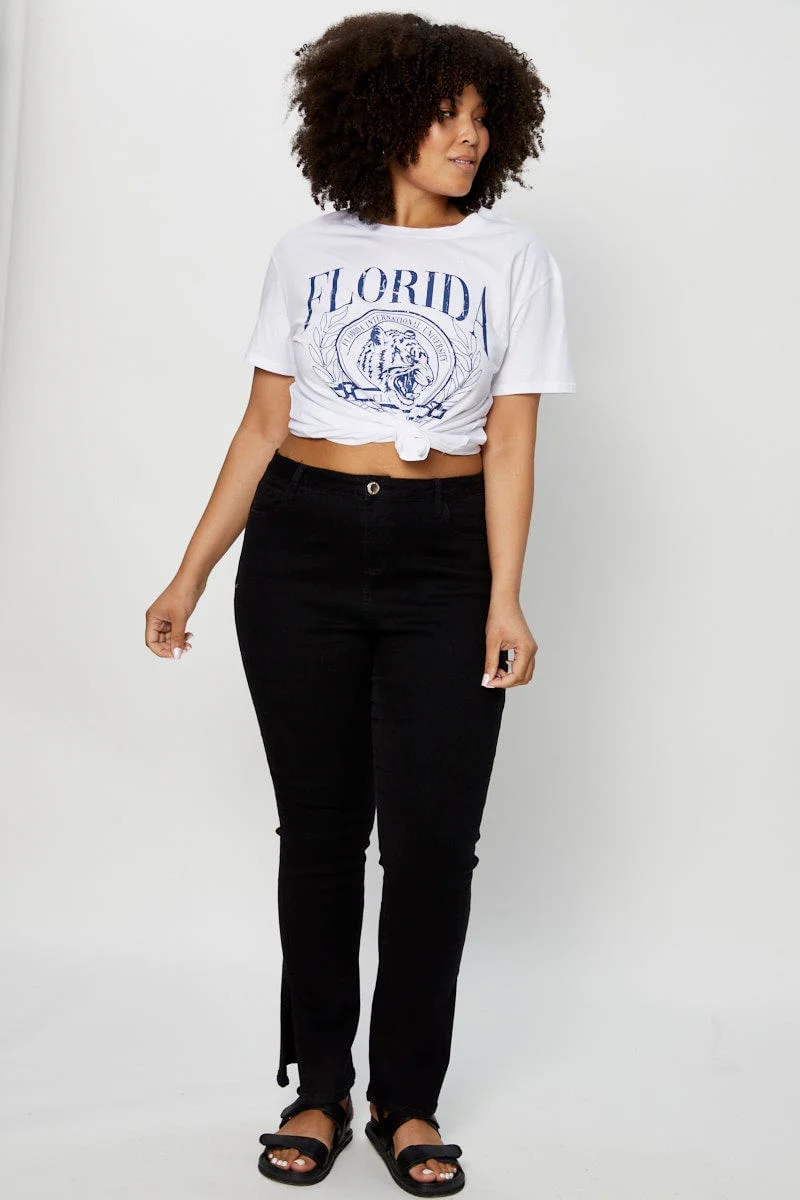 White Graphic T-shirt Florida Tiger Short Sleeve Cotton - Image 2