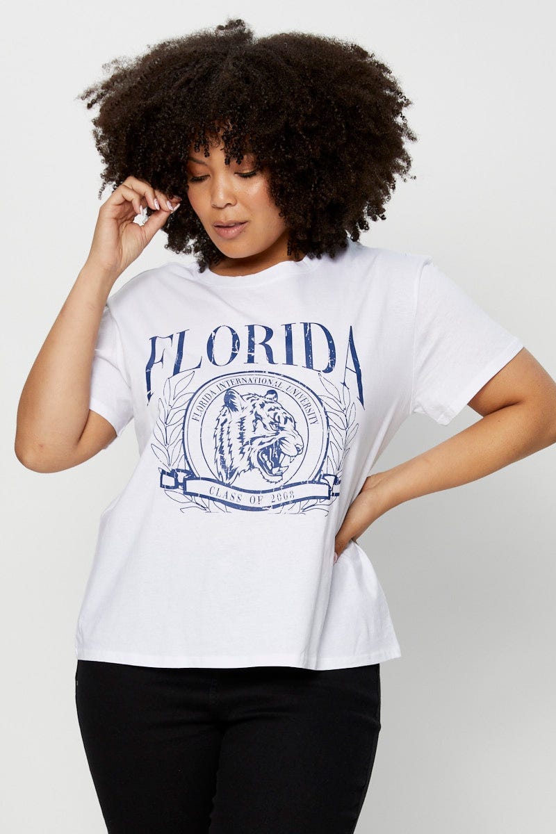 White Graphic T-shirt Florida Tiger Short Sleeve Cotton - Image 3