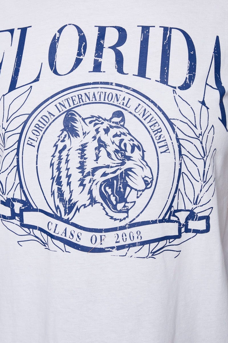 White Graphic T-shirt Florida Tiger Short Sleeve Cotton - Image 6