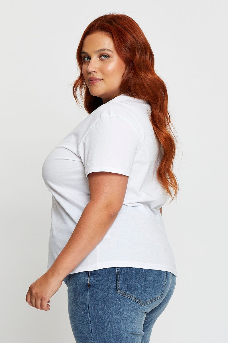 White Graphic T-shirt La Short Sleeve Cotton - Image 4