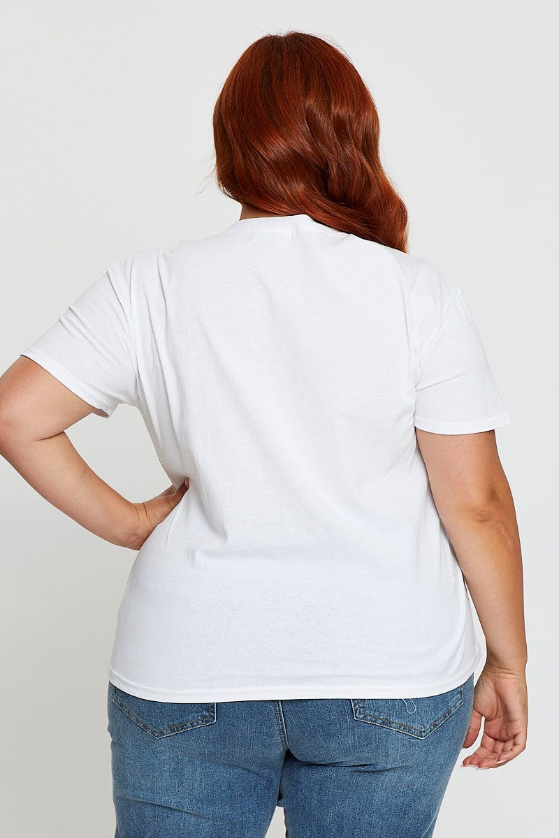 White Graphic T-shirt La Short Sleeve Cotton - Image 5