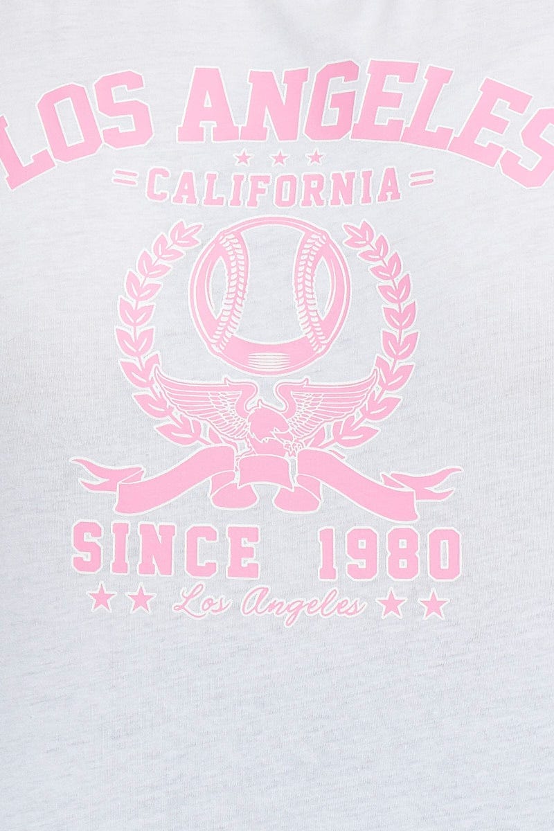 White Graphic T-shirt La Short Sleeve Cotton - Image 6