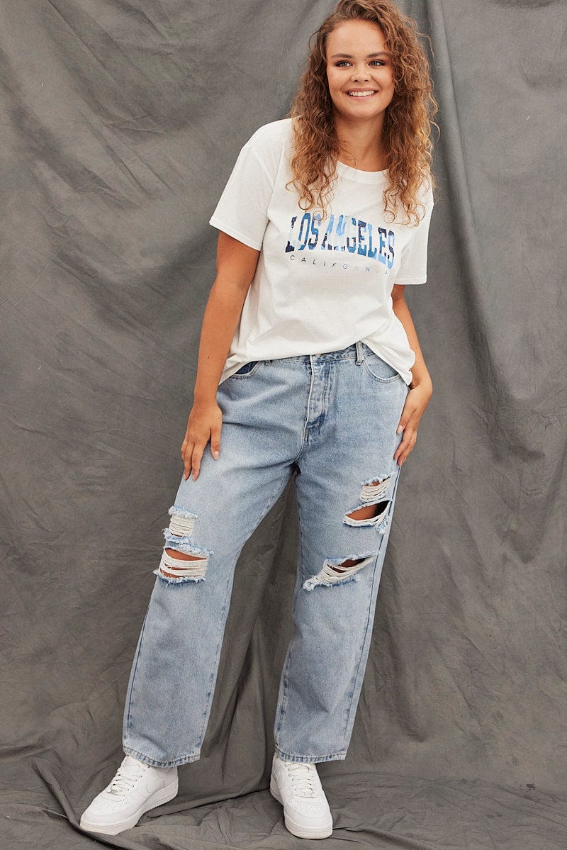White Graphic T-shirt Los Angeles Camo Cotton Crop - Image 2