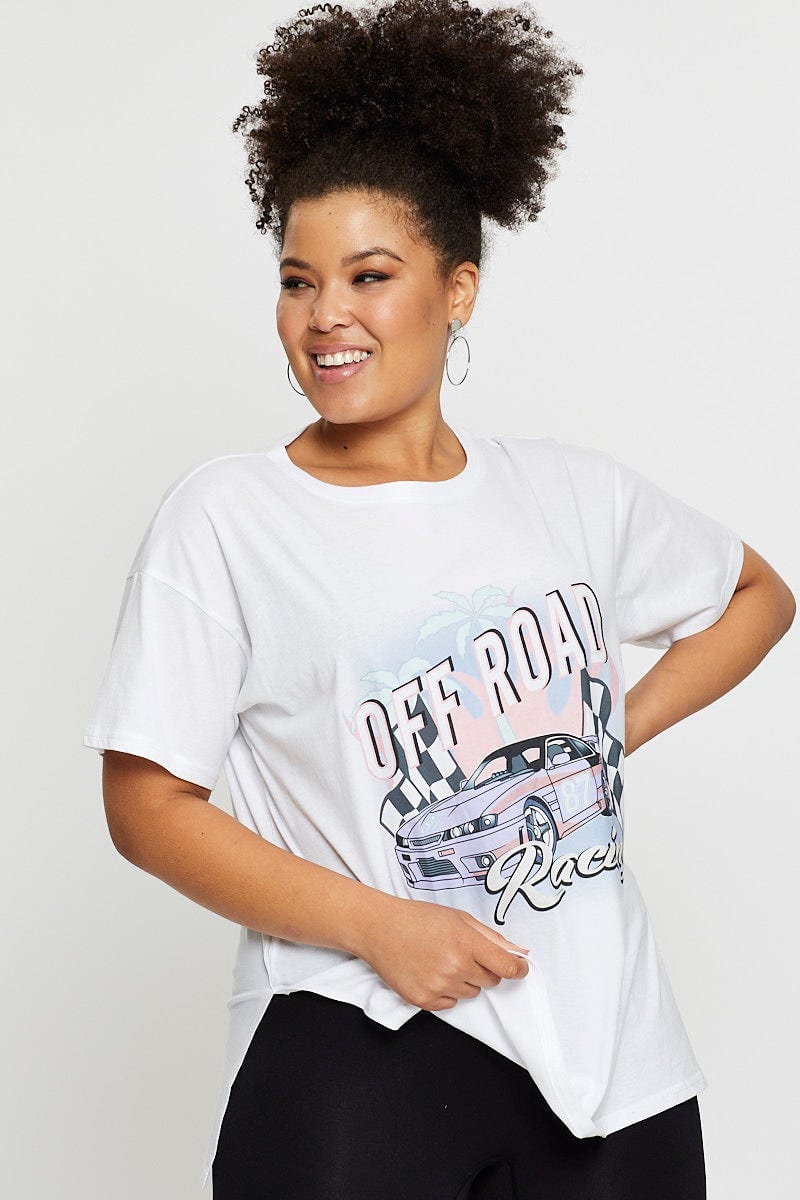 White Graphic T-shirt Off Road Short Sleeve Cotton - Image 3