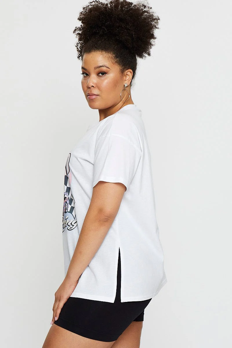 White Graphic T-shirt Off Road Short Sleeve Cotton - Image 4