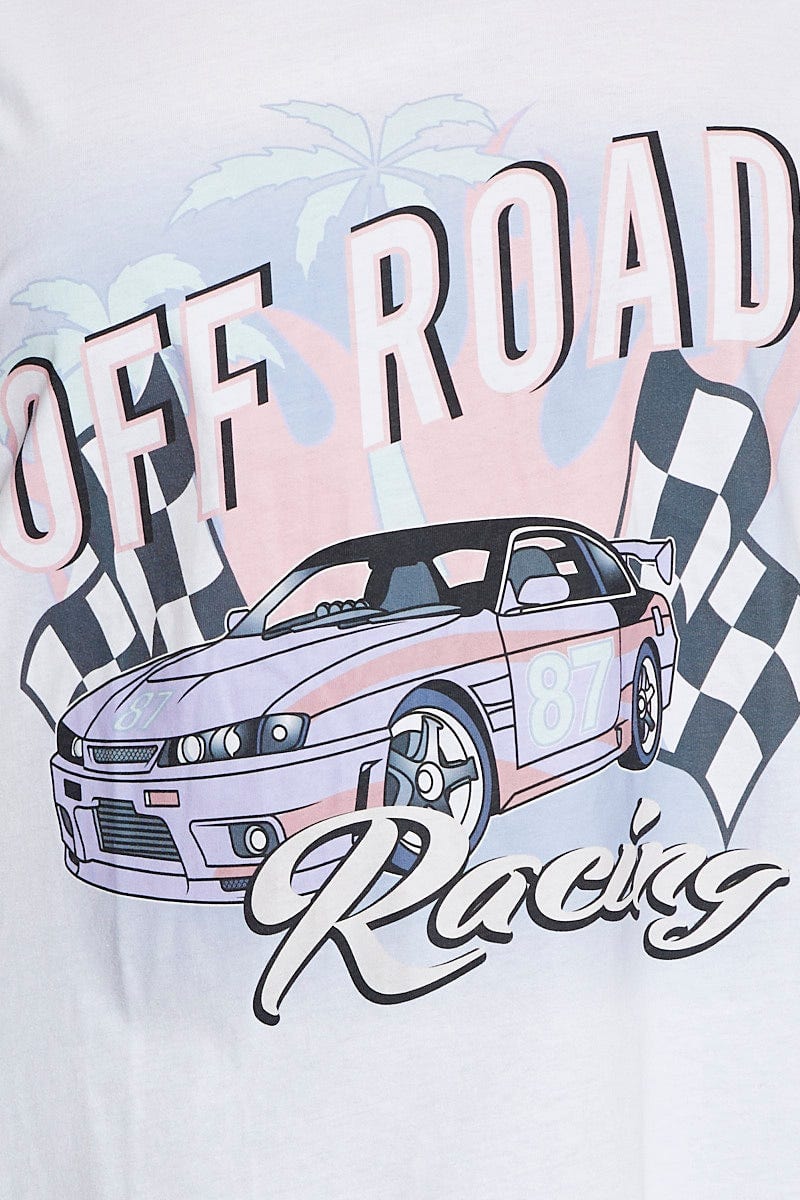 White Graphic T-shirt Off Road Short Sleeve Cotton - Image 6