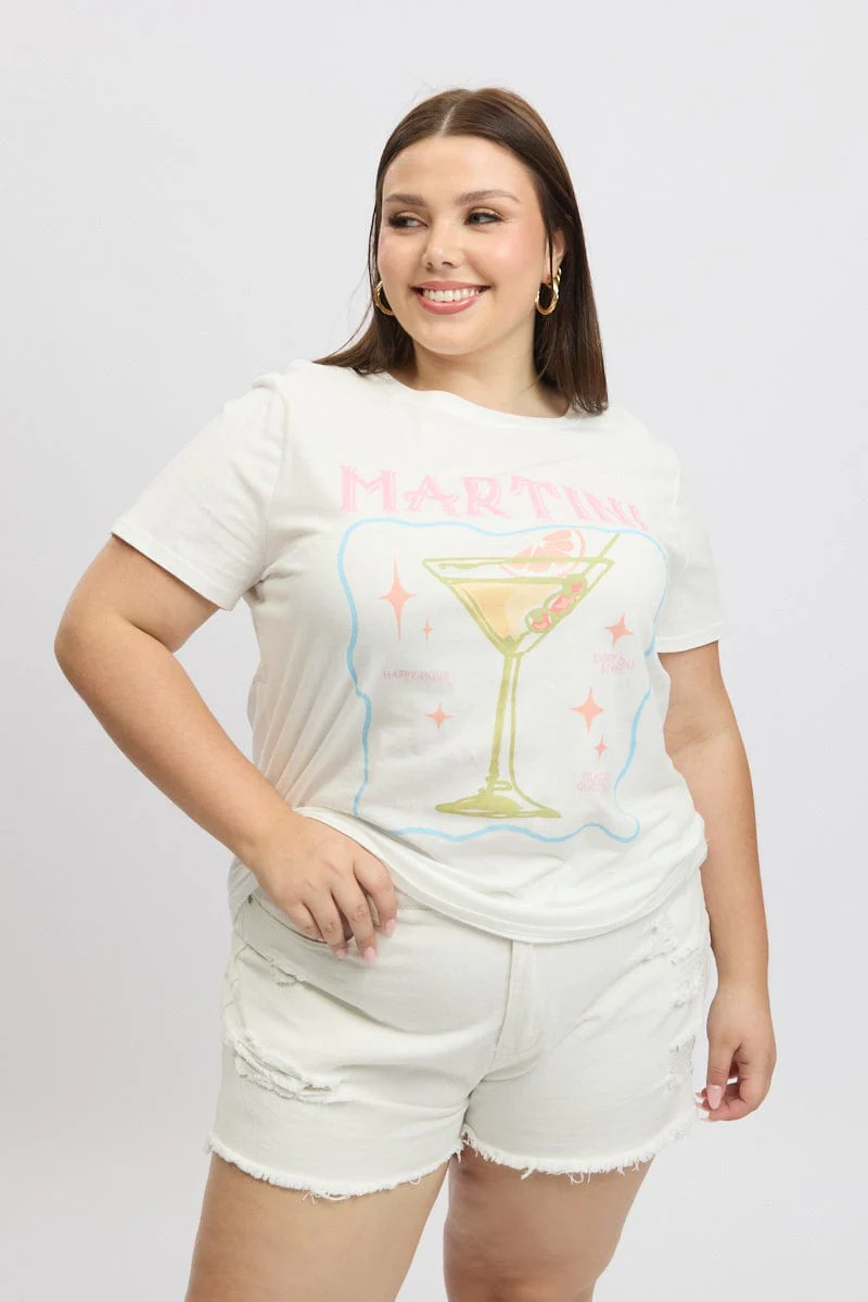White Graphic T Shirt Short Sleeve
